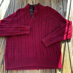 Nautica Knitted Long Sleeve Heavyweight Crimson Red 1/4 Zip Sweater Men's Size L